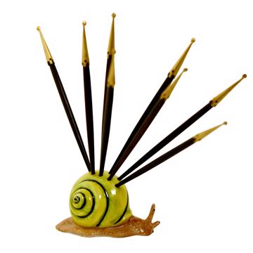 Porte pique Escargot en porcelaine, jaune, ebène et or [3]