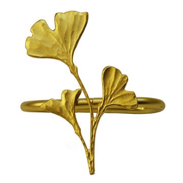 Ronds de serviette Feuilles en cuivre plaqué, or mat, ginkgo