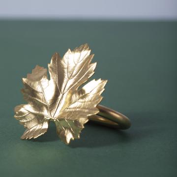 Ronds de serviette Feuilles en cuivre plaqué, or mat, erable [1]