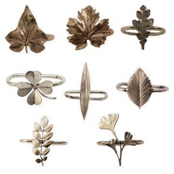 Ronds de serviette Feuilles en cuivre plaqué, argent, collection complète