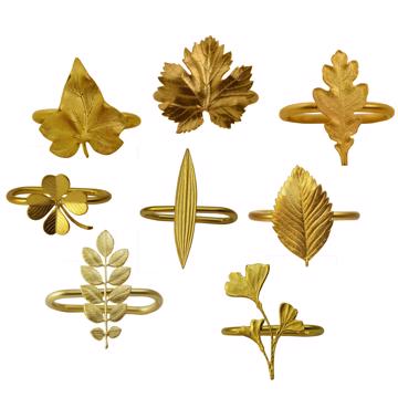 Ronds de serviette Feuilles en cuivre plaqué, or mat, collection complète