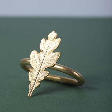 Ronds de serviette Feuilles en cuivre plaqué, or mat, chêne [1]