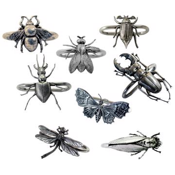 Ronds de Serviette Insectes en cuivre estampé, argent, collection complète