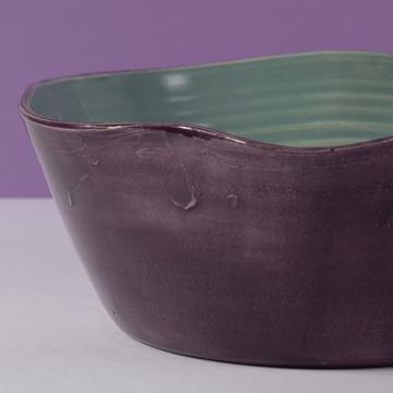 Saladier Bicolore en faïence tournée, vert mer, 28 cm diam. [2]