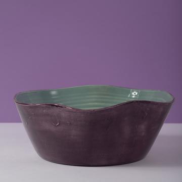 Bicolore salad bowl in turned earthenware