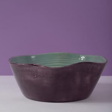 Saladier Bicolore en faïence tournée, vert mer, 28 cm diam. [1]