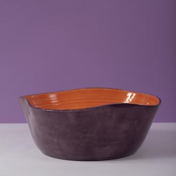 Bicolore salad bowl in turned earthenware