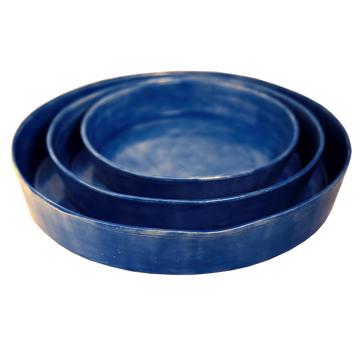Plats Crato en faïence tournée, bleu france, set de 3 [3]