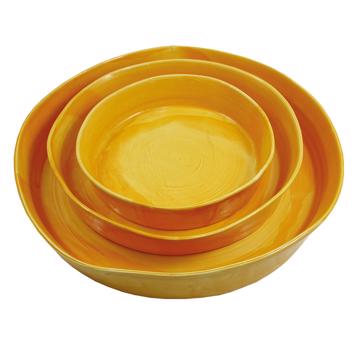 Plats Crato en faïence tournée, jaune orange, set de 3