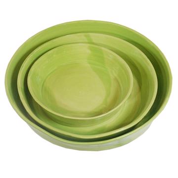 Plats Crato en faïence tournée, vert pomme, set de 3