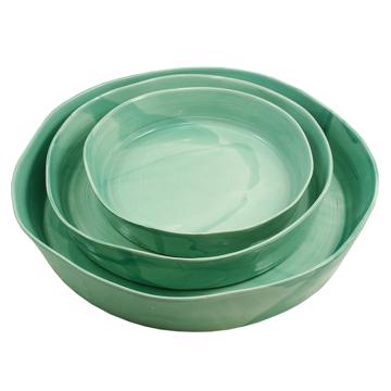 Plats Crato en faïence tournée, vert menthe, set de 3 [3]