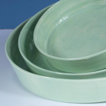 Plats Crato en faïence tournée, vert menthe, set de 3 [2]