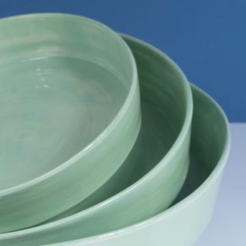 Plats Crato en faïence tournée, vert menthe, set de 3 [4]