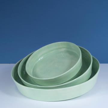 Plats Crato en faïence tournée, vert menthe, set de 3 [1]
