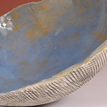Reef salad bowl in stamped stoneware, french blue [2]
