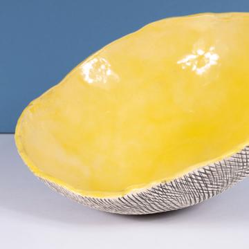 Reef salad bowl in stamped stoneware, light yellow [2]