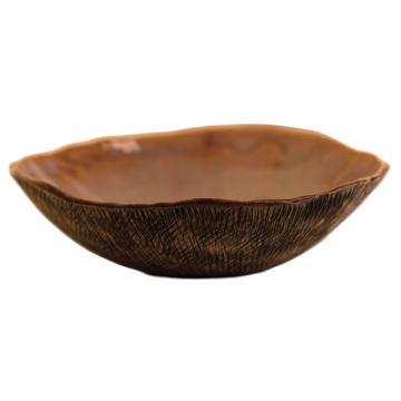Reef salad bowl in stamped stoneware, gray