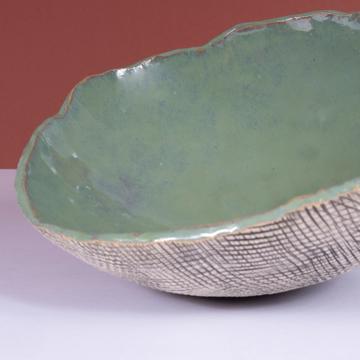 Saladier Récif en grès estampée, vert mousse [2]