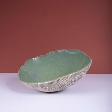 Saladier Récif en grès estampée, vert mousse [1]