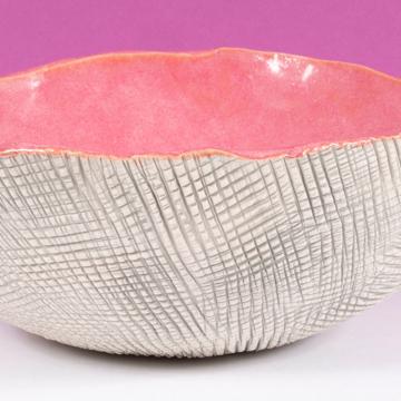 Reef salad bowl in stamped stoneware, antic pink [2]