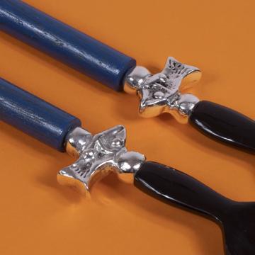Salad Set Fish design in wood and horn, french blue, silver ring [4]