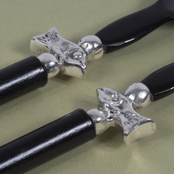Salad Set Fish design in wood and horn, black, silver ring [4]