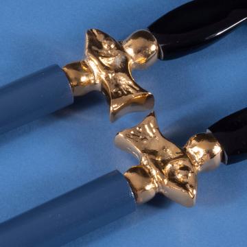 Salad Set Fish design in wood and horn, french blue, gold ring [2]