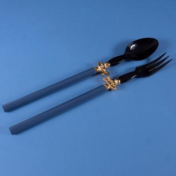Service à Salade motif Poisson en bois et corne