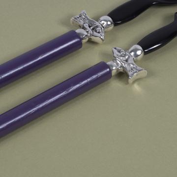Salad Set Fish design in wood and horn, purple, silver ring [4]
