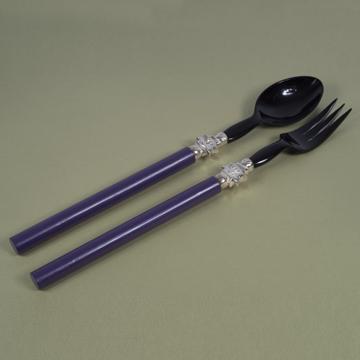Service à Salade motif Soleil en bois et corne, violet, virole arg [1]