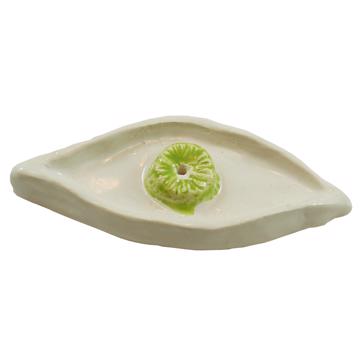 Support d'encens Oeil en faïence, vert pomme