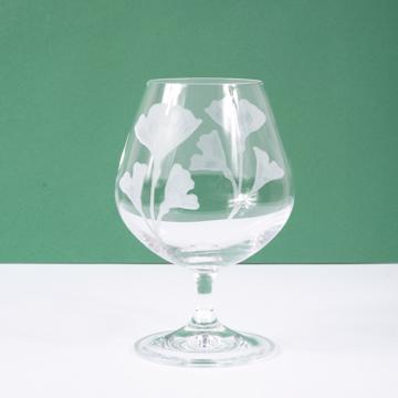 Gingko brandy glass in engraved cristal