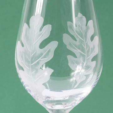 Leaves red and white wine glass, engraved crystal, transparent, white wine [2]
