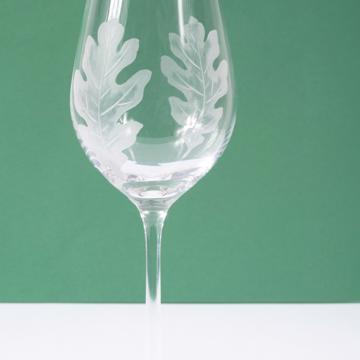 Leaves red and white wine glass, engraved crystal, transparent, white wine [4]