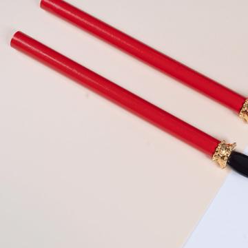 Service à Salade motif Perle en bois et corne, rouge, virole or [4]