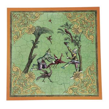 Chinoiseries, chromo on wood placemats, grass green