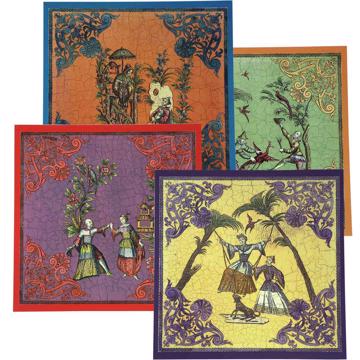 Chinoiseries, sets de table en chromo sur bois