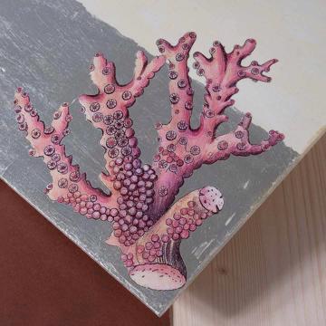 Coquillages, sets de table en Arté Povera sur bois, blanc, corail 2 [5]