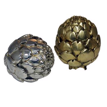 Salière Artichaut en métal argenté ou doré, multicolore, set de 2