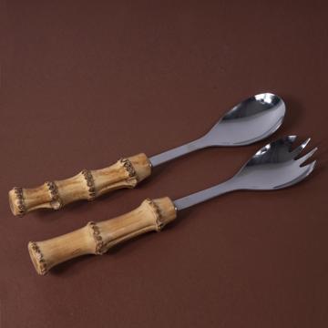 Bamboo salad set in stainless steel