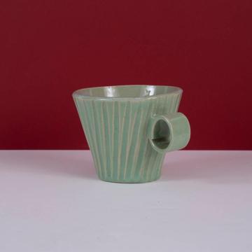Tasse Chà en grès estampé, vert menthe, canelures