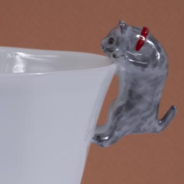Tasse Chat en porcelaine de Limoges, gris clair, café/thé [2]