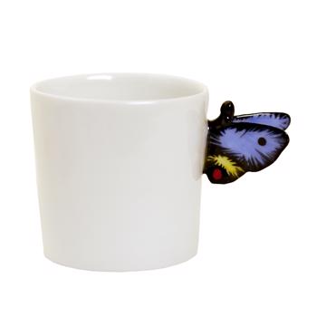 Tasses Papillon en Porcelaine de Limoges, bleu france, moka