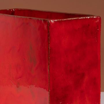 Grand vase Rectangle en faïence, rouge effet [2]