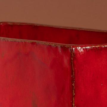 Grand vase Rectangle en faïence, rouge effet [3]