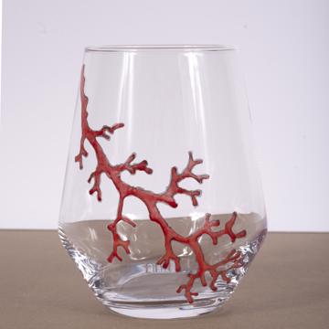 Coral Glass in Enamel on Crystalline