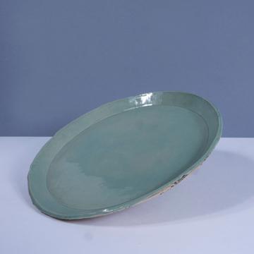 Service Oiseaux en grès estampé, vert mer, 21 cm de diam. [2]