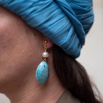 Boucles d'Oreilles Coquillage en perle et faïence