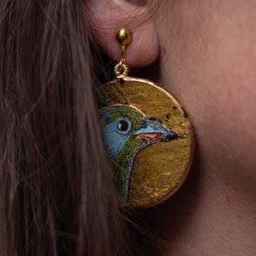 Boucles d'Oreilles Médaillon, modèle Oiseaux, multicolore, oreille non percée [1]