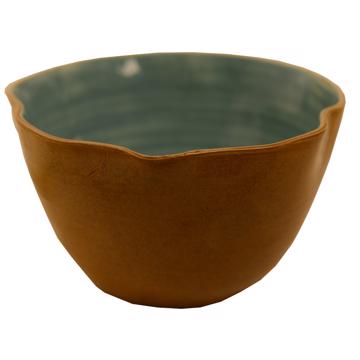 Large two tones Bowl in turned earthenware, brown, 24 x 10 cm